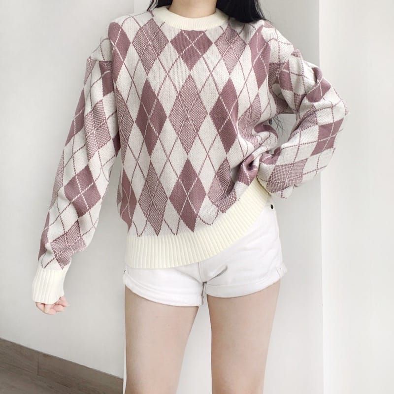 SWEATER RAJUT KNIT CORAK KOTAK TERBARU