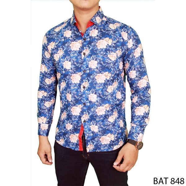 Batik Panjang Slim Fit Katun Biru Tua – BAT 848