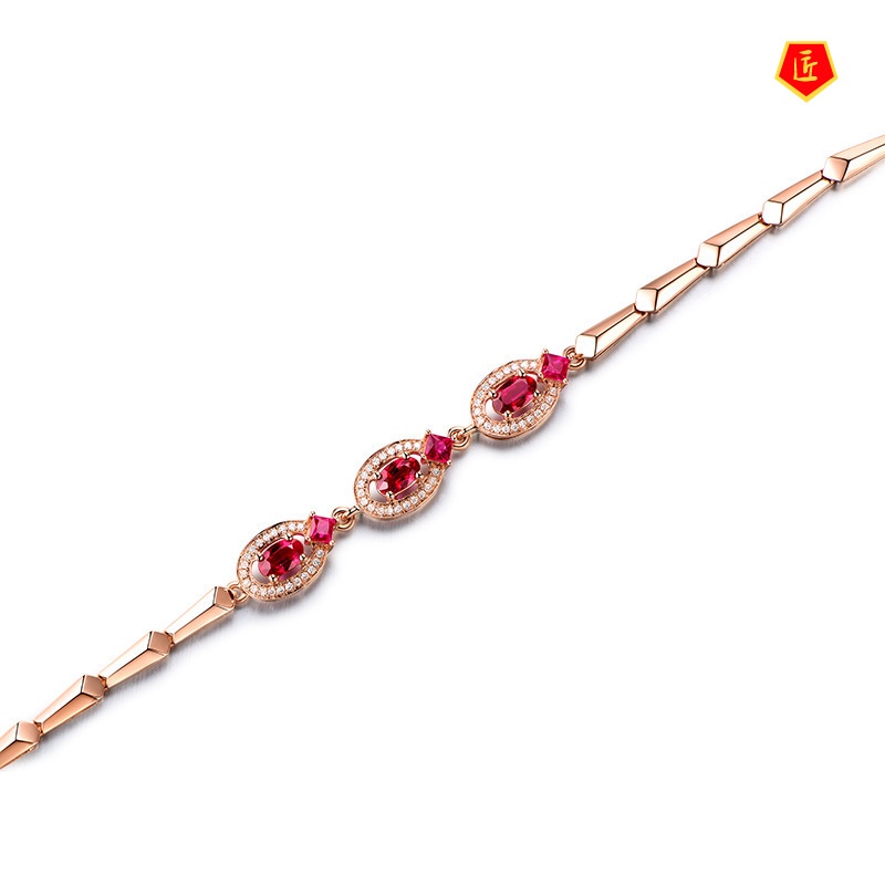 [Ready Stock]Colored Gems Luxury Red Gemstone Bracelet