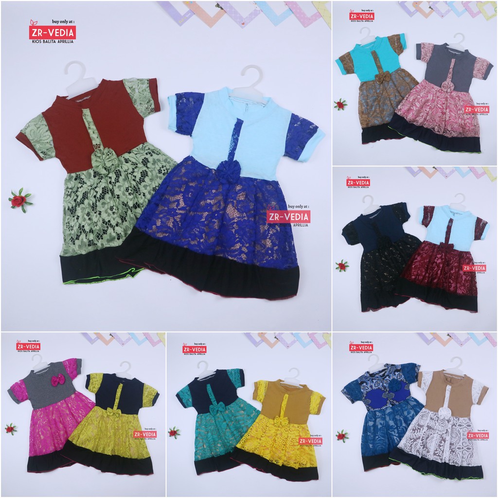 Dress Yuki uk 1-4 Tahun / Dres Lengan Anak Perempuan Baju Gaun Pesta Import Brukat Adem Murah