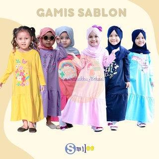 Gamis Kaos Anak Aplikasi Sablon Mix Warna Size 2-8Tahun