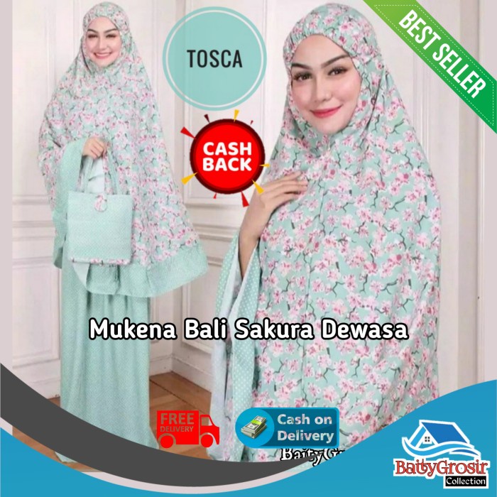 mukena bali sakura jepang dewasa motif bunga katun rayon premium adem