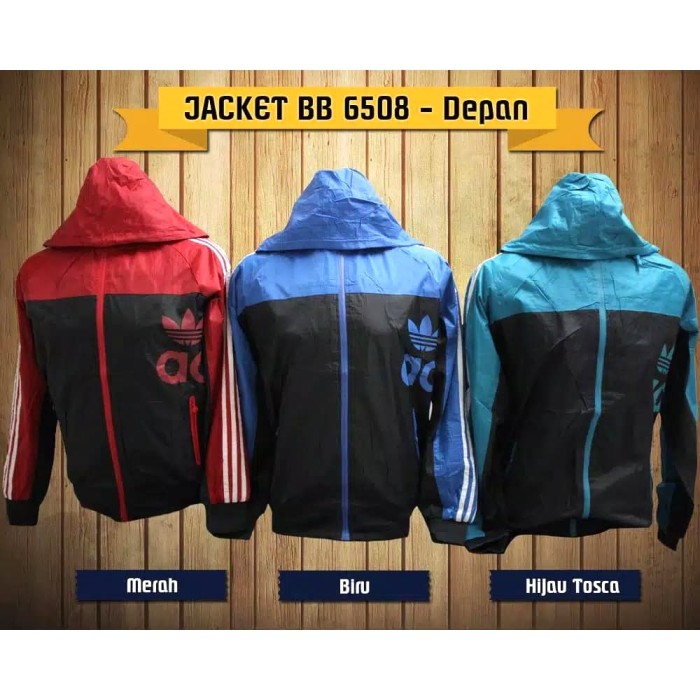JAKET MOTOR PARASUT/JAKET WINDBREAKER 2in1 MERK ADIDAS WATERPROOF - Merah, L