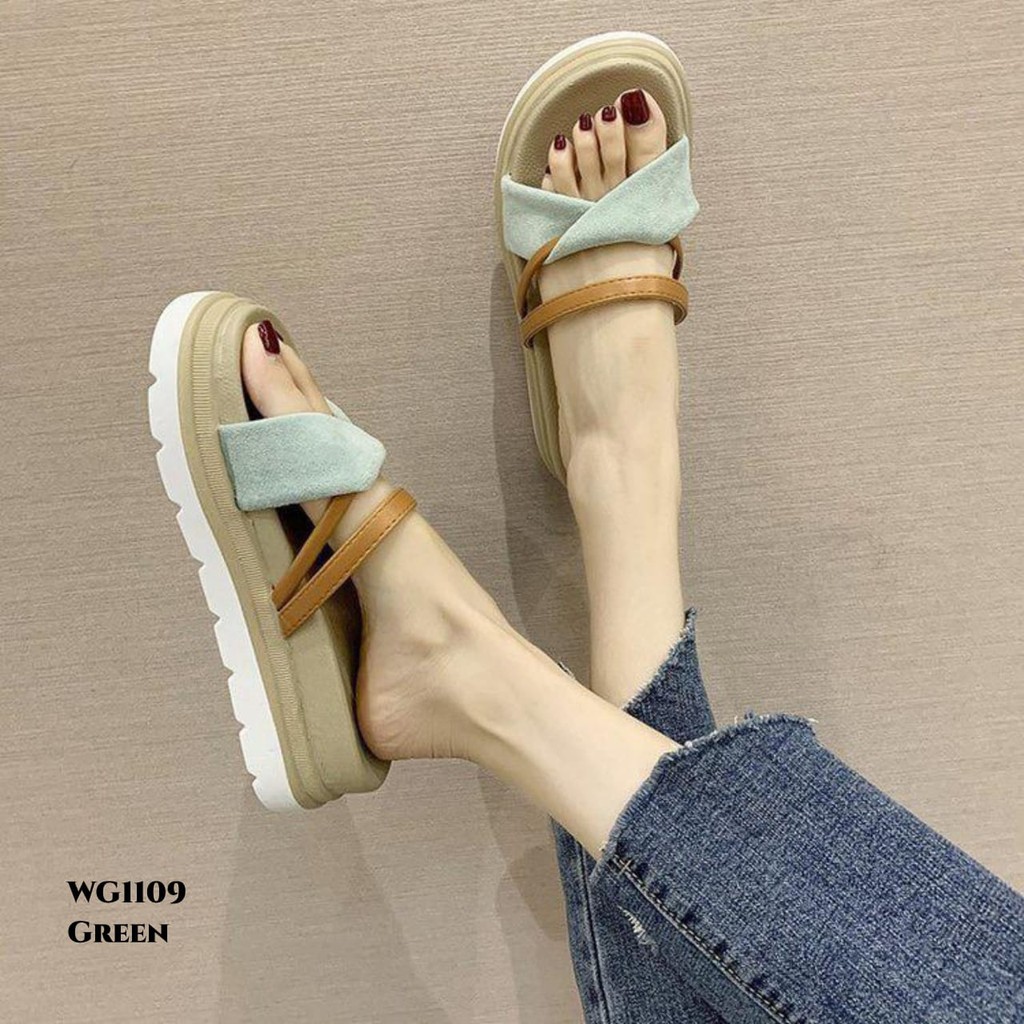 RESTOCK WYN WEDGES SANDAL CROSS STRAP SLIDER WG1109