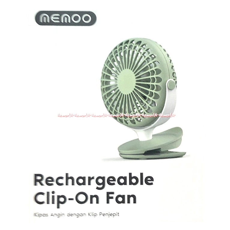 Memoo Rechargeable Clip-On Fan Kipas Angin Jepit Dimeja Bisa Di Charge USB Hijau Pink Memo