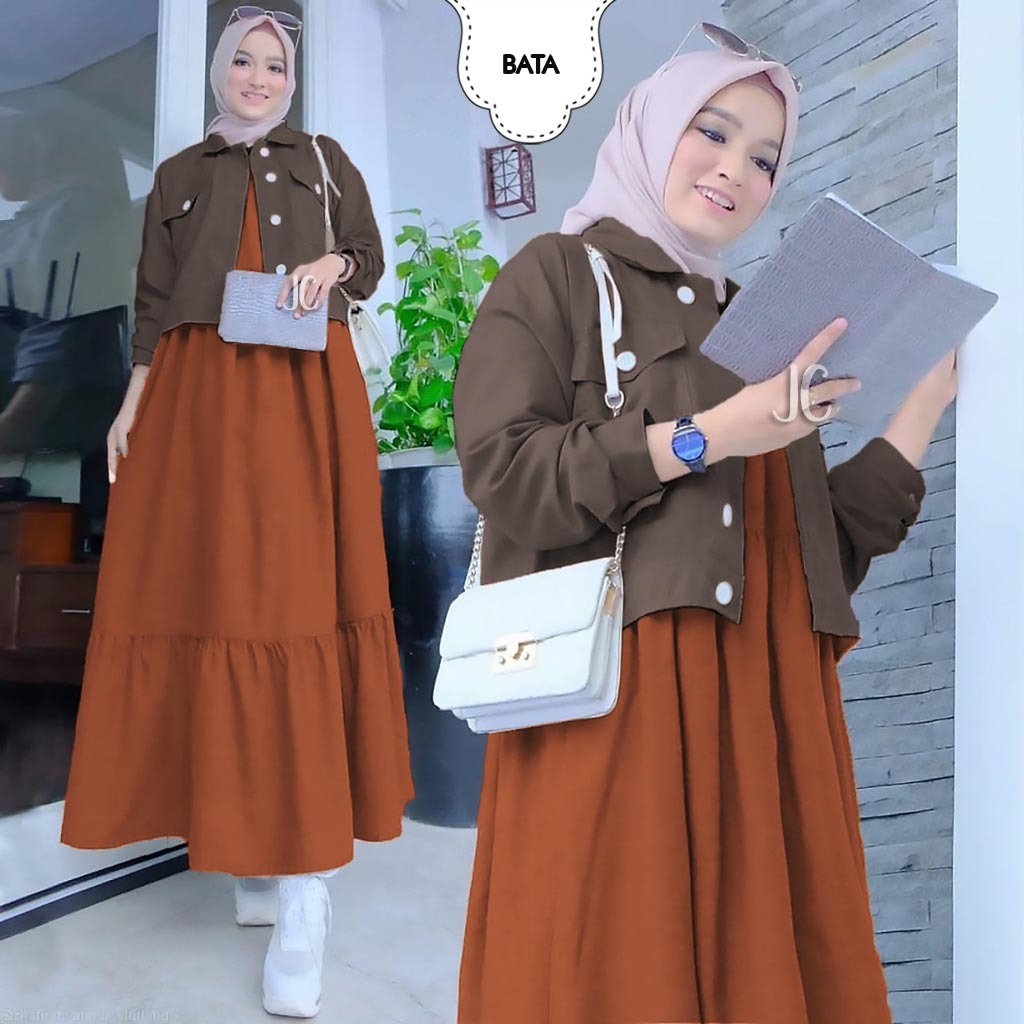 SETELAN GAMIS PEREMPUAN DAN ROMPI SET AYUNDA FASHION BUSANA WANITA MUSLIM TERBARU BAHAN MOSCREPE