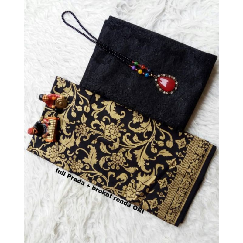 KAIN BATIK PRADA MUTIARA GOLD SET BRUKAT HITAM