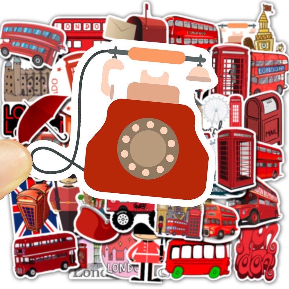 50Pcs London Red Bus Stickers For DIY Luggage Phone Laptop Graffiti Stickers pvc Waterproof sticker