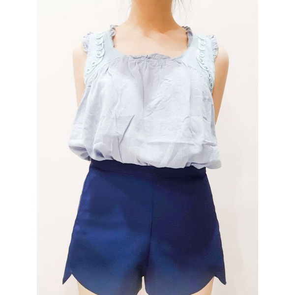 Top wanita biru ungu tanpa lengan baju atasan wanita biru ungu tanpa lengan