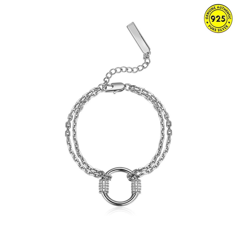 Gelang Tangan Silver S925 Retro Geometri Hias Batu Permata Berlian Untuk Wanita