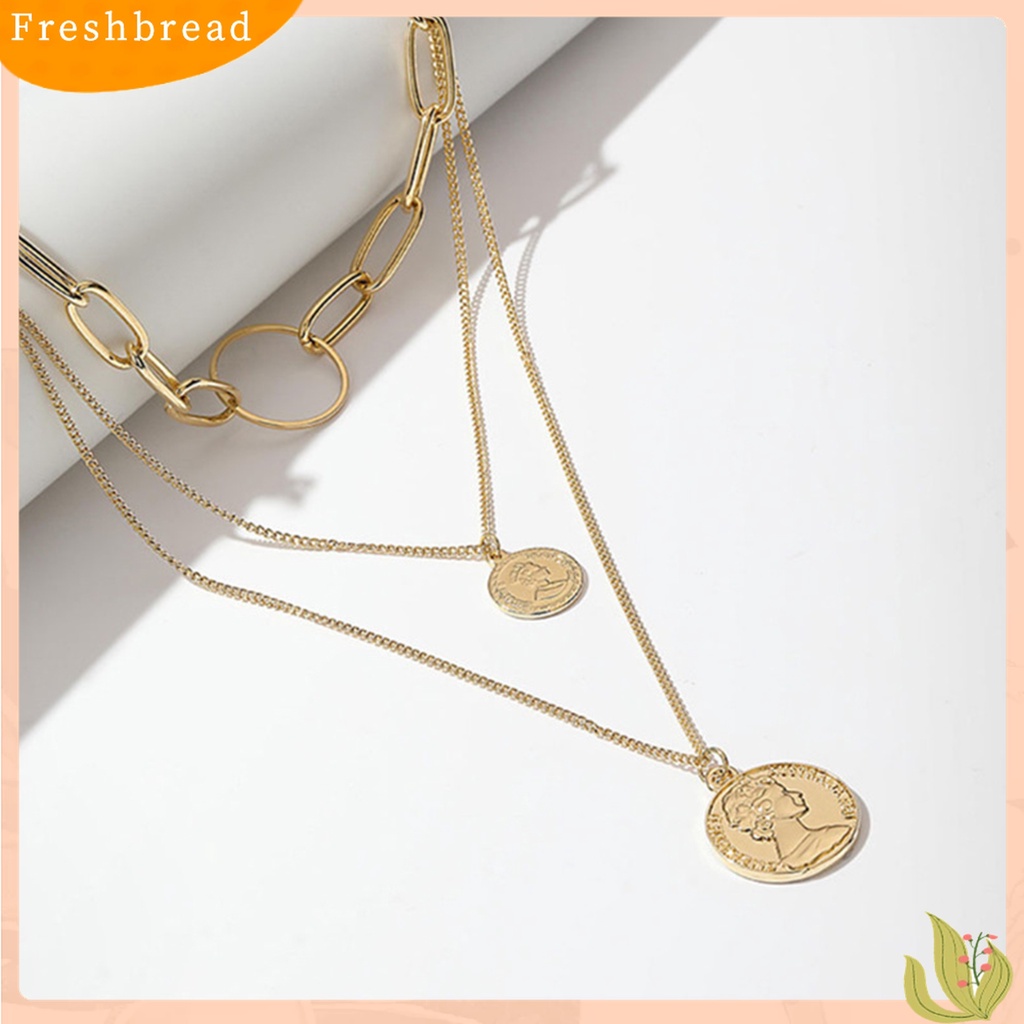 [TERLARIS]Women Fashion 3-layers Human Head Coin Pendant Chain Necklace Party Jewelry Gift