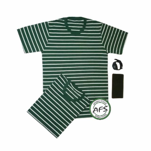 KAOS STRIPE UNISEX/T-SHIRT PRIA/WANITA HIJAU BOTOL 30S
