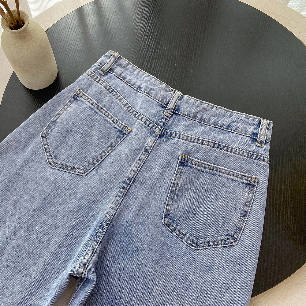 Biru Highwaist Kulot Celana Jeans panjang Wanita Kualitas premium