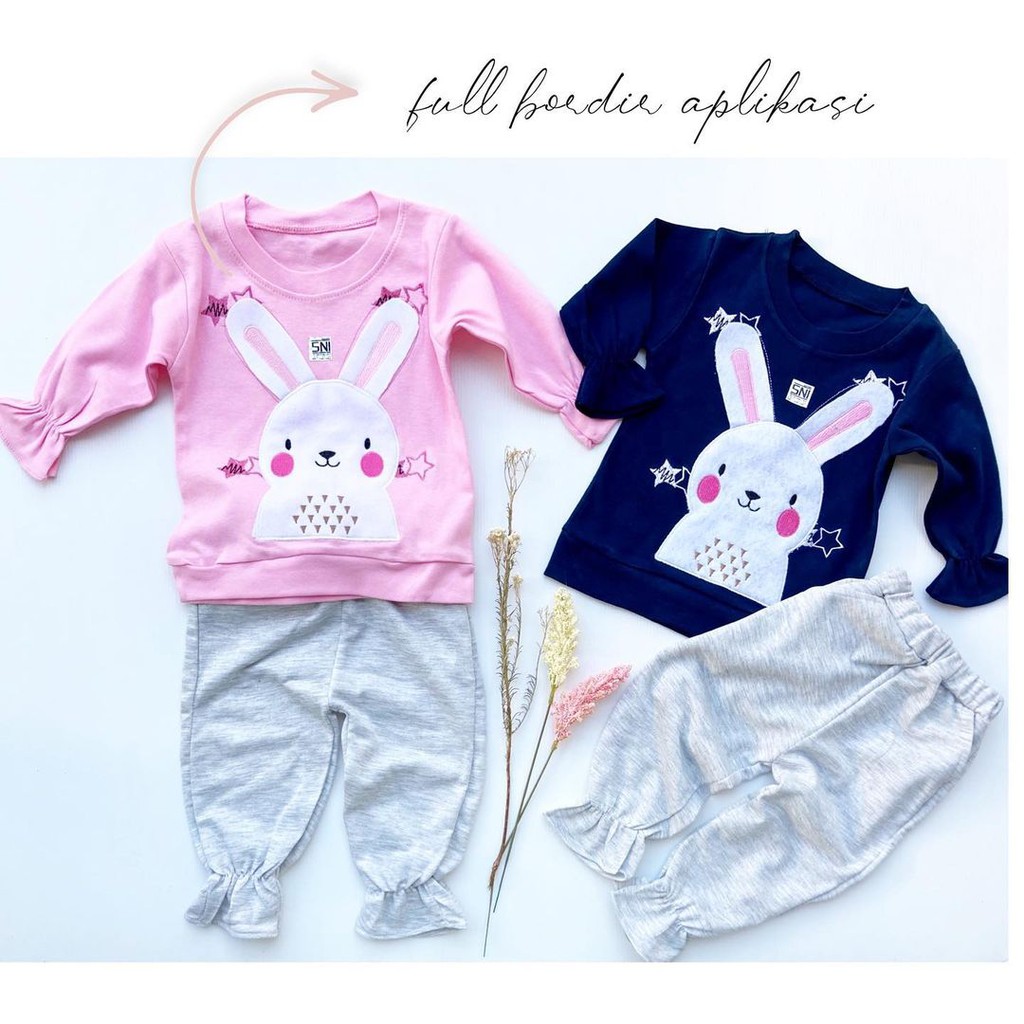 NIKI Rabbit Setelan Baju Anak Bayi Perempuan Cewek Berkualitas Lucu Murah Lembut Babeebabyshop