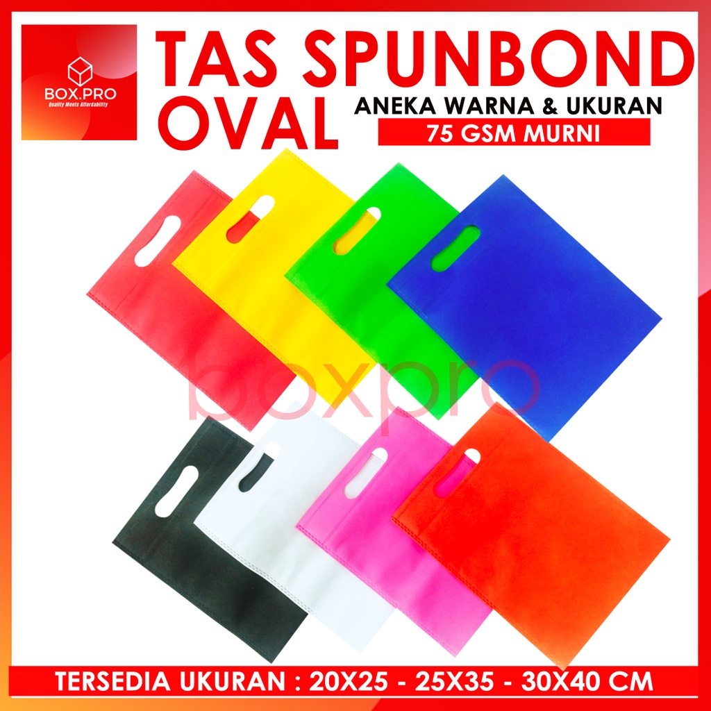 

TAS SPUNBOND OVAL 20x25 cm Press GOODIEBAG SOUVENIR DCUT OVAL tas kain aneka warna 75gsm