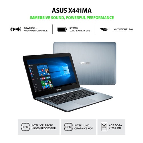 LAPTOP ASUS X441MA - INTEL N4020 RAM 4GB HDD 1TB INTEL UHD DVD 14" W10