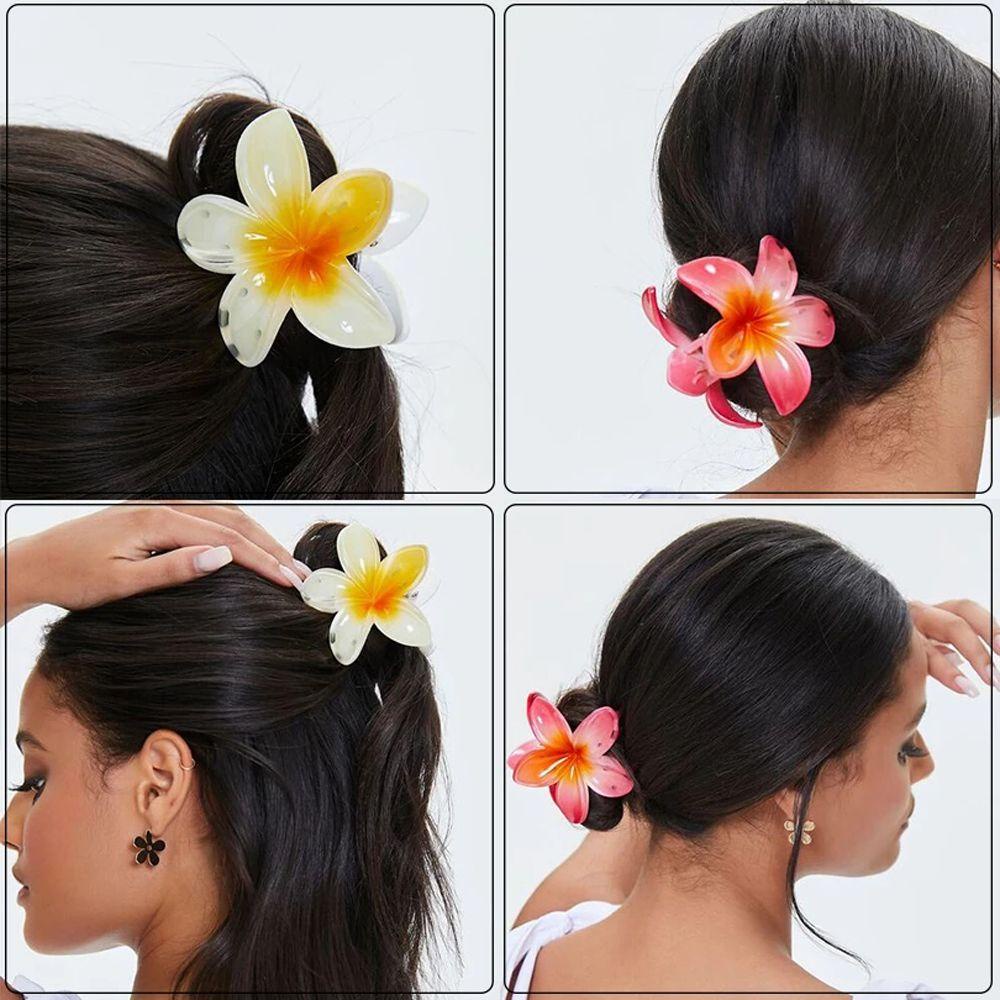 NEEDWAY Plumeria Hair Claw Gadis Lucu Gradien Hiu Ambil Klip Pantai Liburan Temperamen Bunga Rambut Cakar
