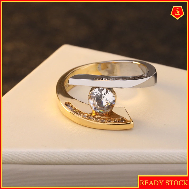 [Ready Stock]Gold Color Separation Diamond-Studded Ring Personality Fashion