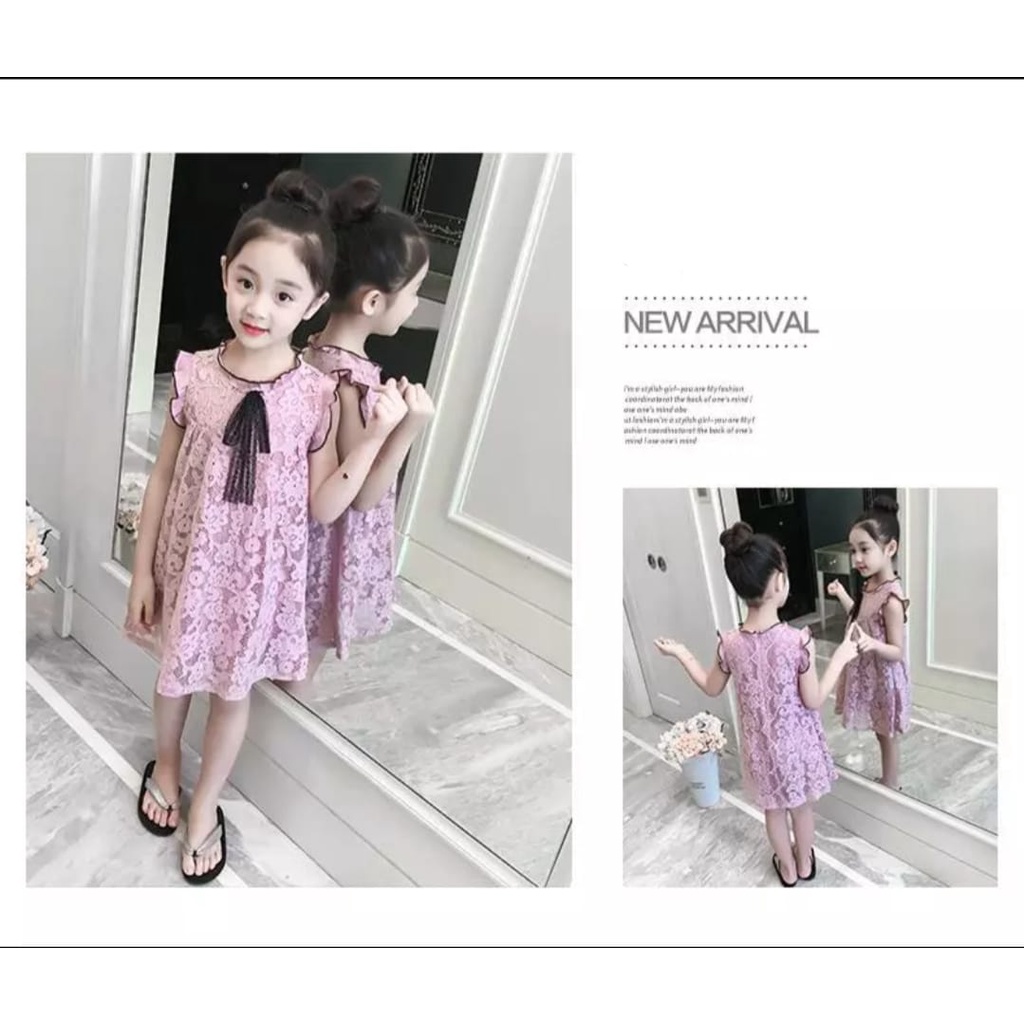 KIDS DRESS PREPI / DRESS ANAK BRUKAT / COMBI LACE / 7-10 TH/ PUTIH / DUSTY / TERBARU / TERPOPULER