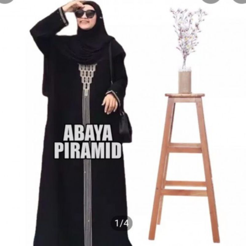 Baju Gamis ARAB Abaya HITAM Bordir Piramid Bahan Jetblack