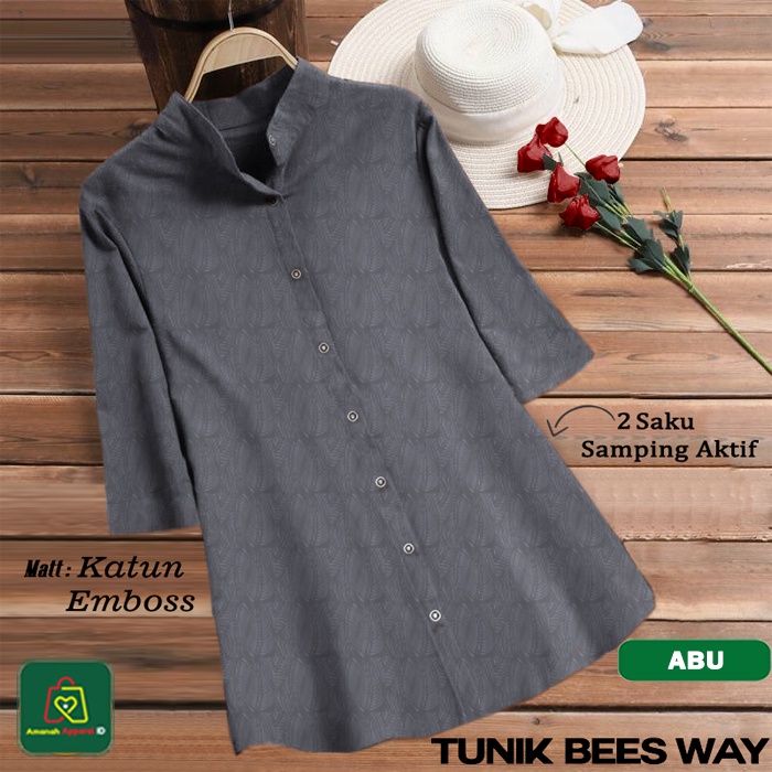 Baju Atasan Blouse TUNIK BEES WAY Bahan Emboss Premium Wanita Muslim Size XL-XXXL / 19444 19447 19450