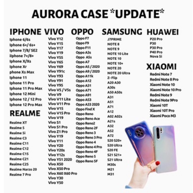 Aurora Case Oppo A53 F9 Samsung A12 Vivo Realme Huawei Xiaomi Redmi Note 7 8 9 10 Pro Y51 Y20 V19 A7