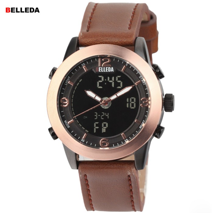 Jam Tangan Pria Original Belleda BD3099 Leather Dark Brown Rosegold