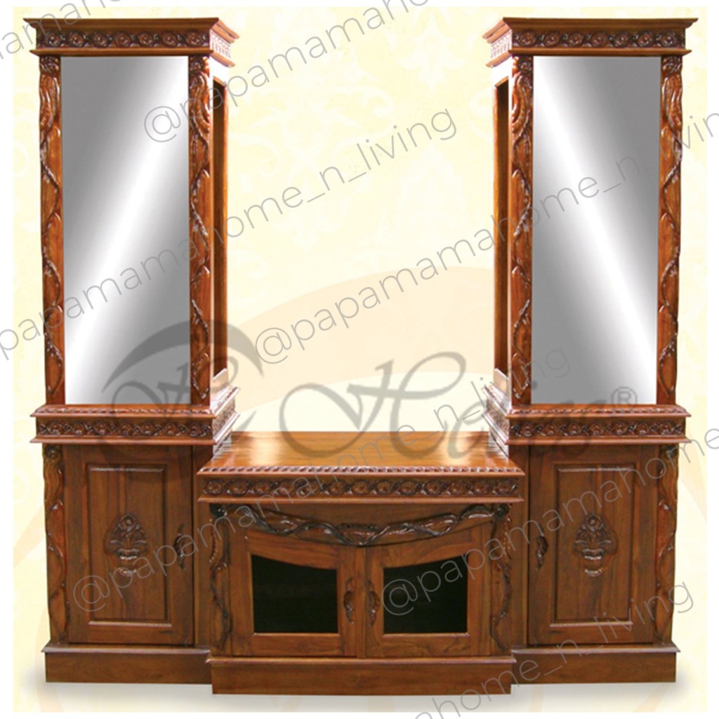 Buffet TV Jepara kayu Jati Asli - Lemari Hias Pintu Kaca tipe Selendang - buffet TV - Medan