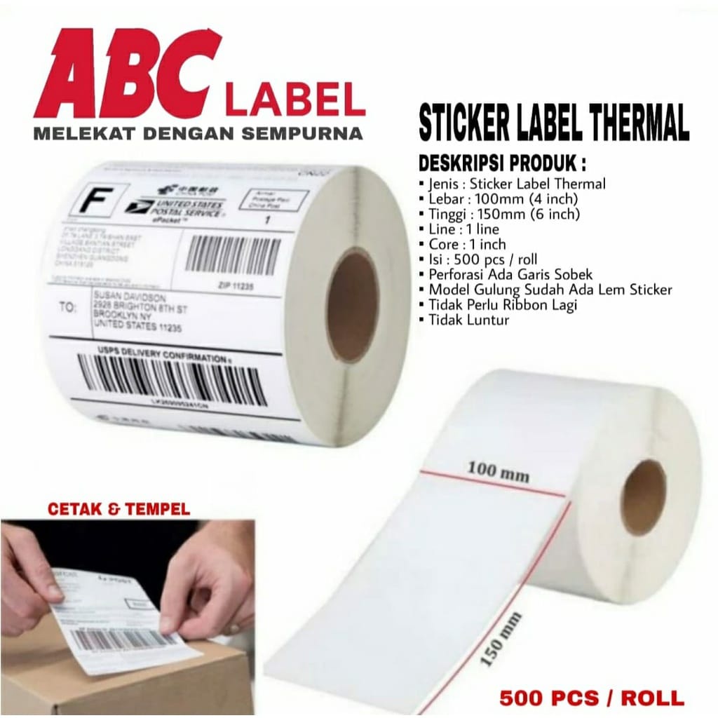 

Kertas Thermal 100x150 mm isi 500 lembar Thermal Label / Thermal Stiker