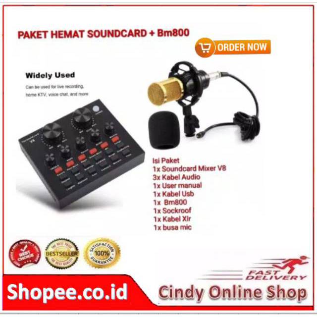 NEW PAKET 2 SMULE BM800 Plus Mixer Soundcard V8 Pop Filter Karaoke Youtuber Vlogger Smule Bigo Live