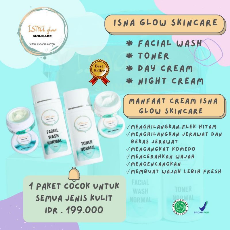 ( FREE GIFT ) ISNA GLOW SKINCARE 12 PAKET RESELLER BPOM HALAL 100 ℅