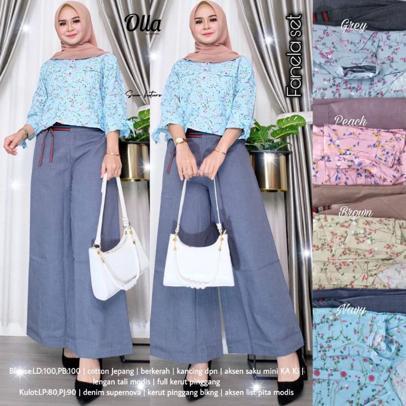 Fanela Set By OLLA • Setelan Wanita • Atasan Blouse Tunik Kulot Celana Panjang Wanita Muslim Set