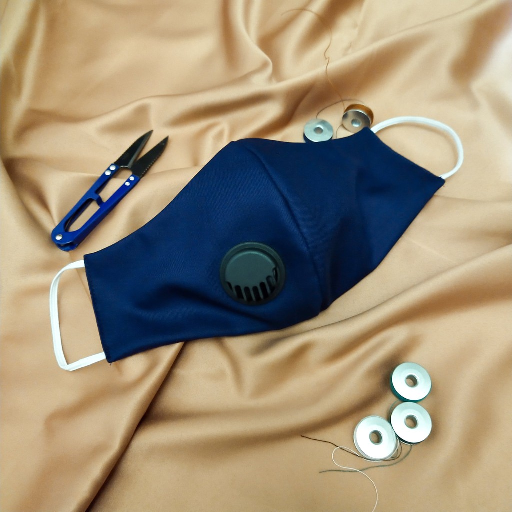 Masker Kain Katun Dewasa KN95 N95 Respirator Filter Premium Model Headloop & Earloop Navy Biru