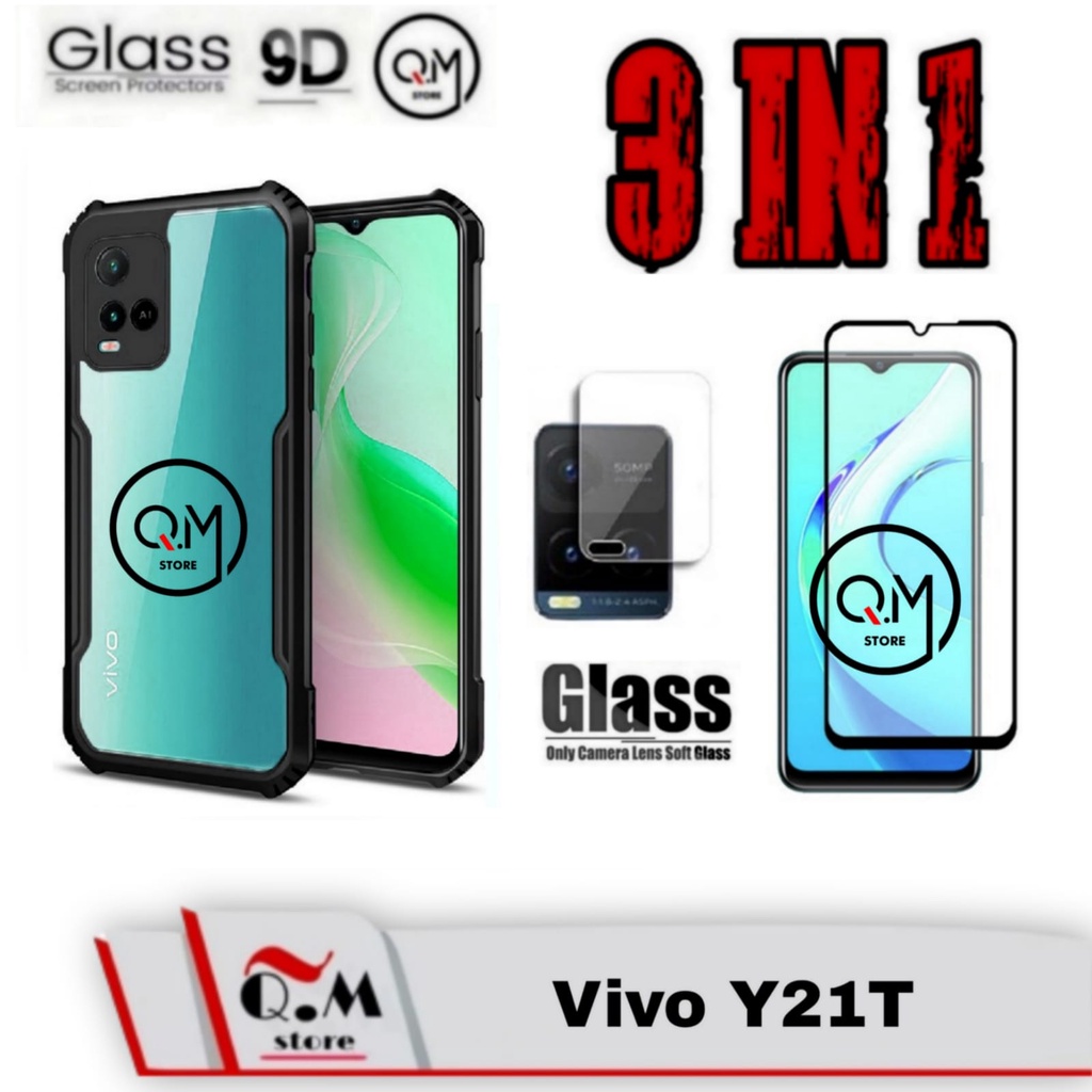 Promo 3IN1 Case Vivo Y21T Terbaru Softcase Transparan Slim Armor Casing Y21T Shockproof Back Cover