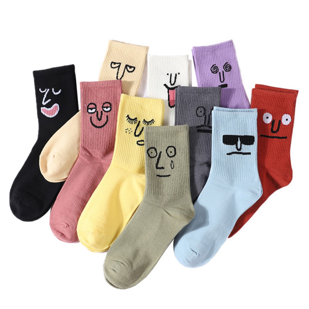 KK-71 kaos kaki wanita cotton tebal face emoticon emoji olahraga import jepang korea japan