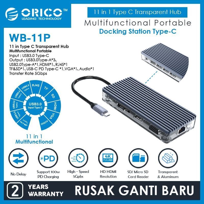 ORICO WB-11P Type-C 11-in-1 Transparent Hub