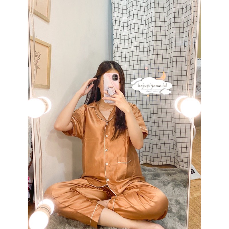 Piyama Baju Tidur Satin Polos / Baju Tidur Dewasa Satin Polos / Piyama Satin Polos