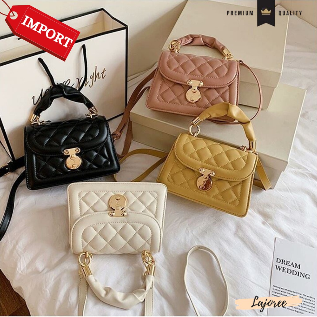 LAJOREE Ava Slingbag Tas Selempang Wanita Bahan Anyam Jerami Import Mini Top Handle Bag Cantik Cewek Korea Kekinian Handbag Hand Bag