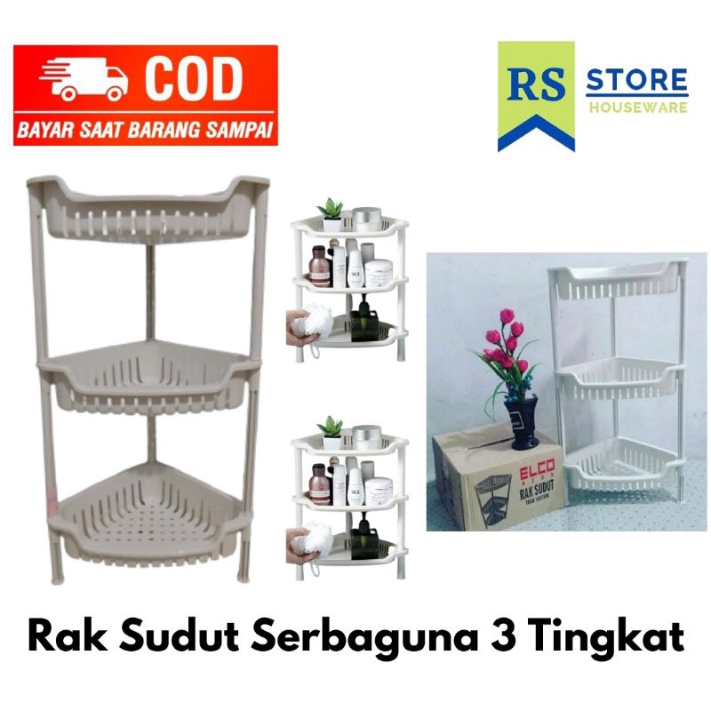 rak sudut elco 3 susun / rak susun serbagunan penyimpanan, kosmetik, bumbu, kamar mandi, dapur / rak