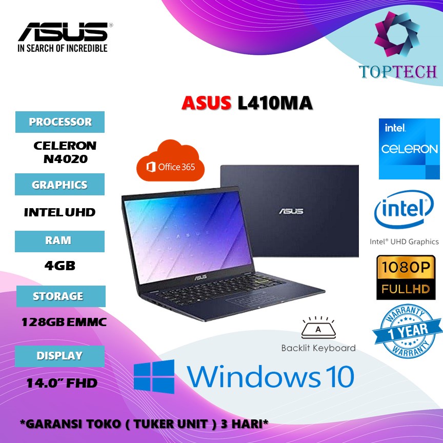 Jual Laptop Asus L410ma Celeron N4020 Ram 4gb 128gb W10 Office 365 140fhd Blit Shopee Indonesia 2020