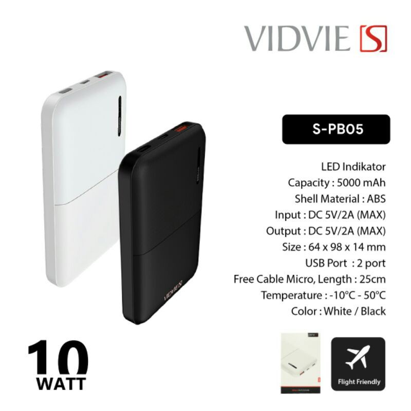 POWER BANK VIDVIE S-PB05 PLUS CABLE MICRO