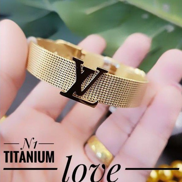 (OKT) PROMO TERMURAH Set Perhiasan TITANIUM Anti Karat Gelang Strap LV Model Jam Tangan Modis Xuping