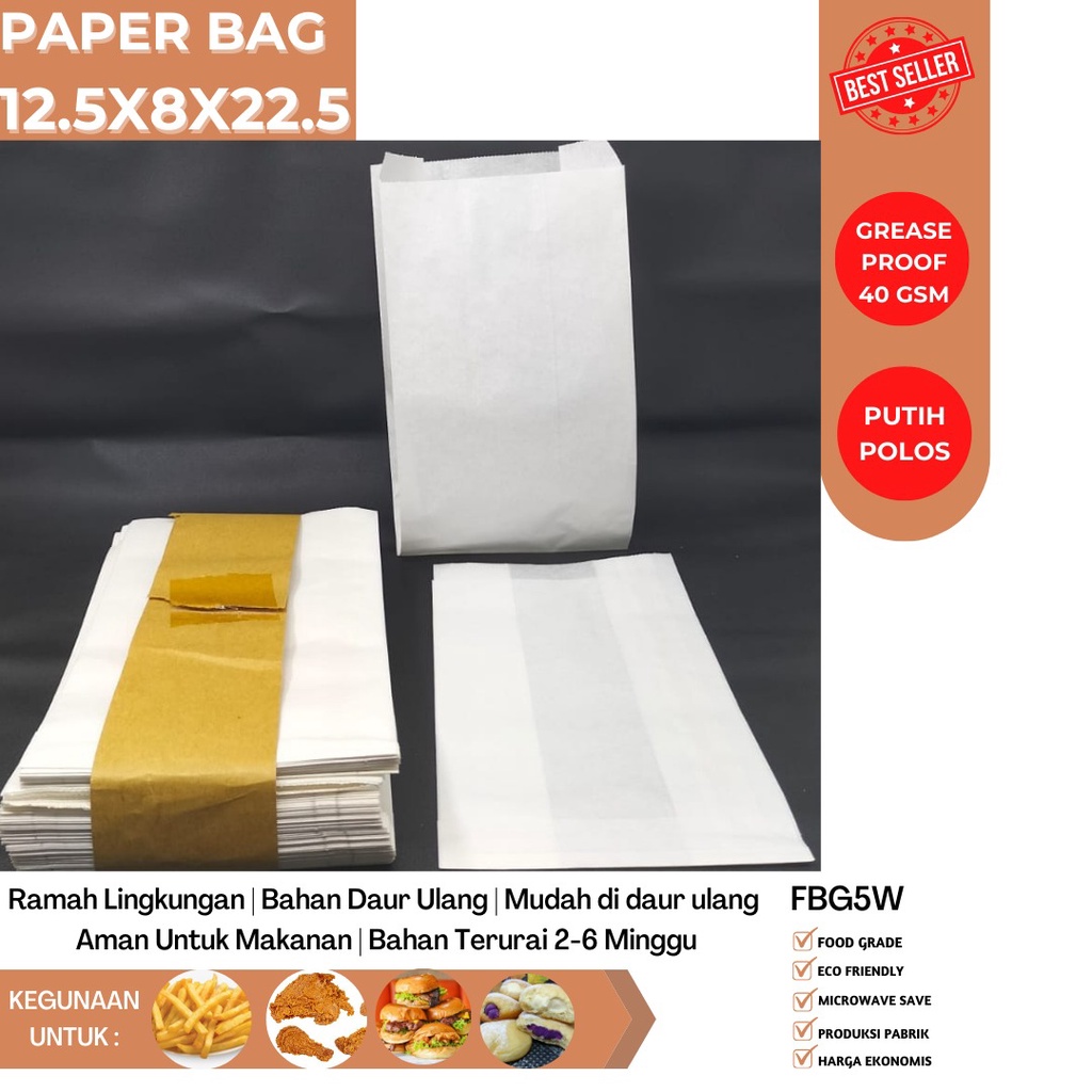 Paper Bag Medium SIze 12.5X8X22.5 (Isi 50 Pcs-FBG5W)