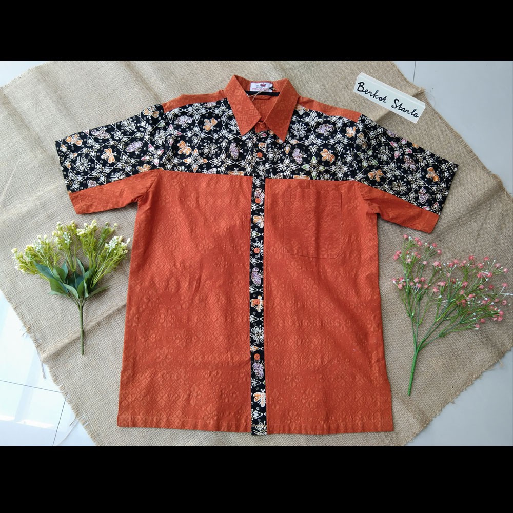 Kemeja Batik Pria/ Hem Batik Pria/ Hem Batik Kawung Sawut Walang Kombinasi Emboss hb43s