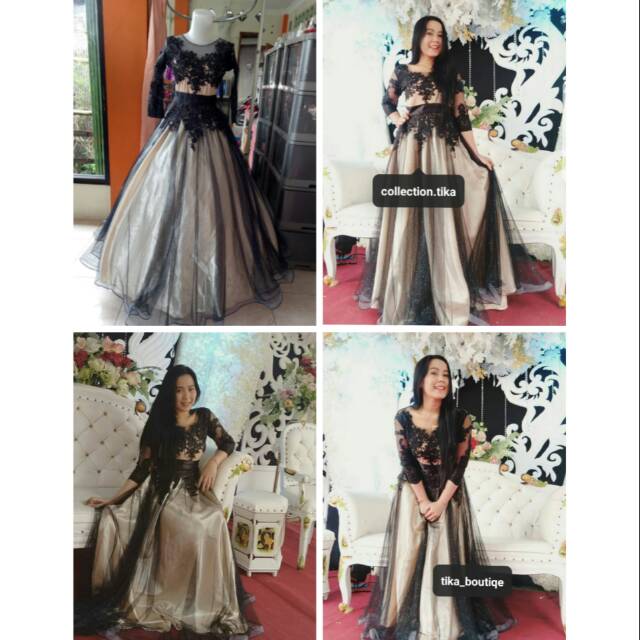 Gaun pengantin/akad/hijab/pesta/kebaya/prewed/singer/gaun lebar hitam coklat kulitbi