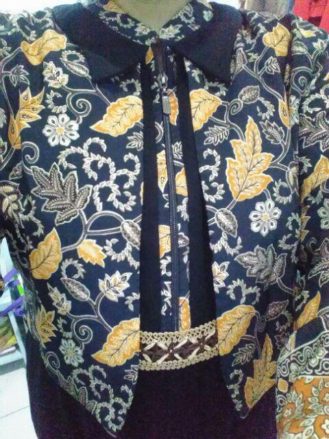 Gamis Batik Blezer  Black Series Busana Muslimah Syari Busui Kondangan Walimah Shabby Ootd