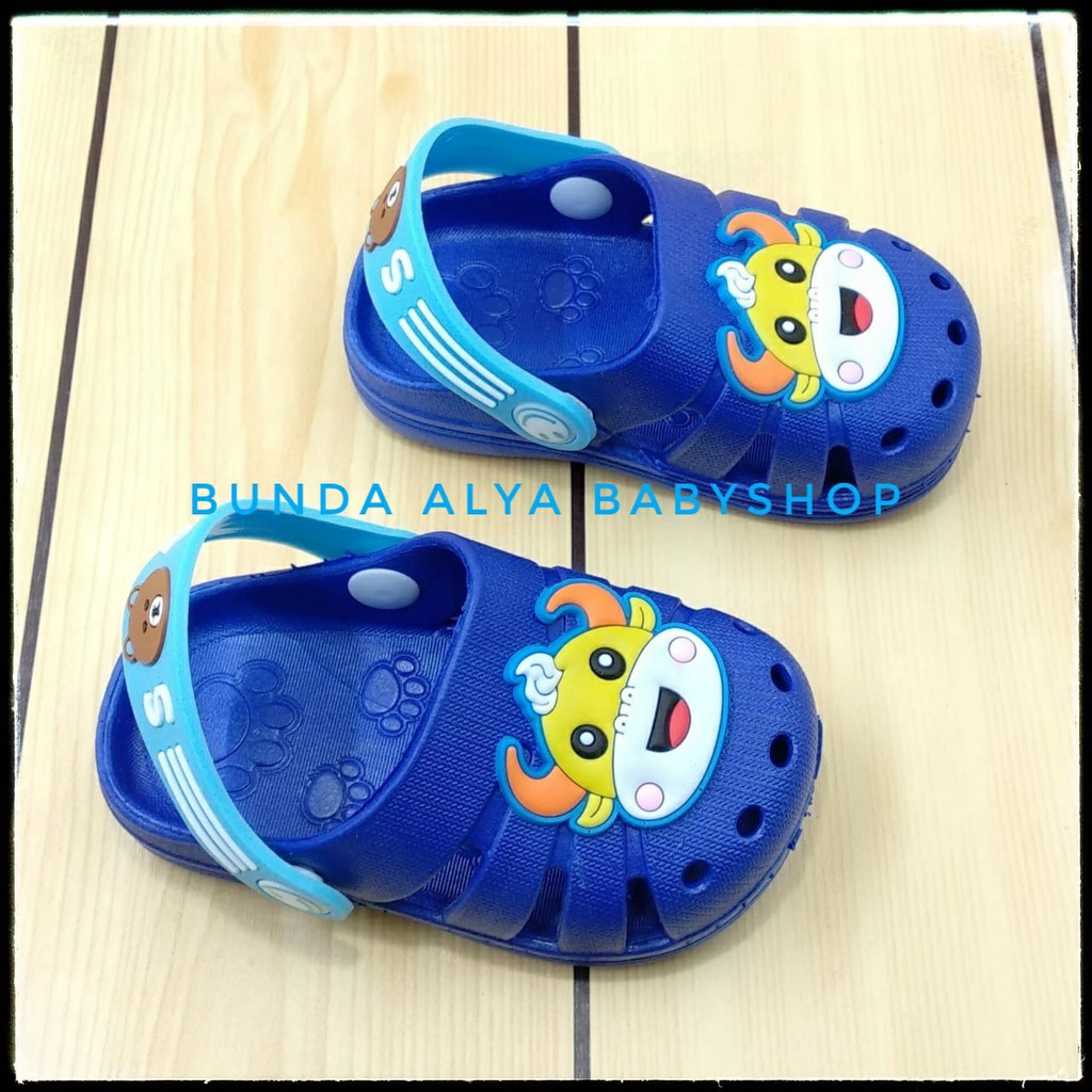 Sendal Bayi Import Umur 6 Bulanan Elastis BIRU TUA - Sandal Anak Cowok Motif COW Karet Anti Licin