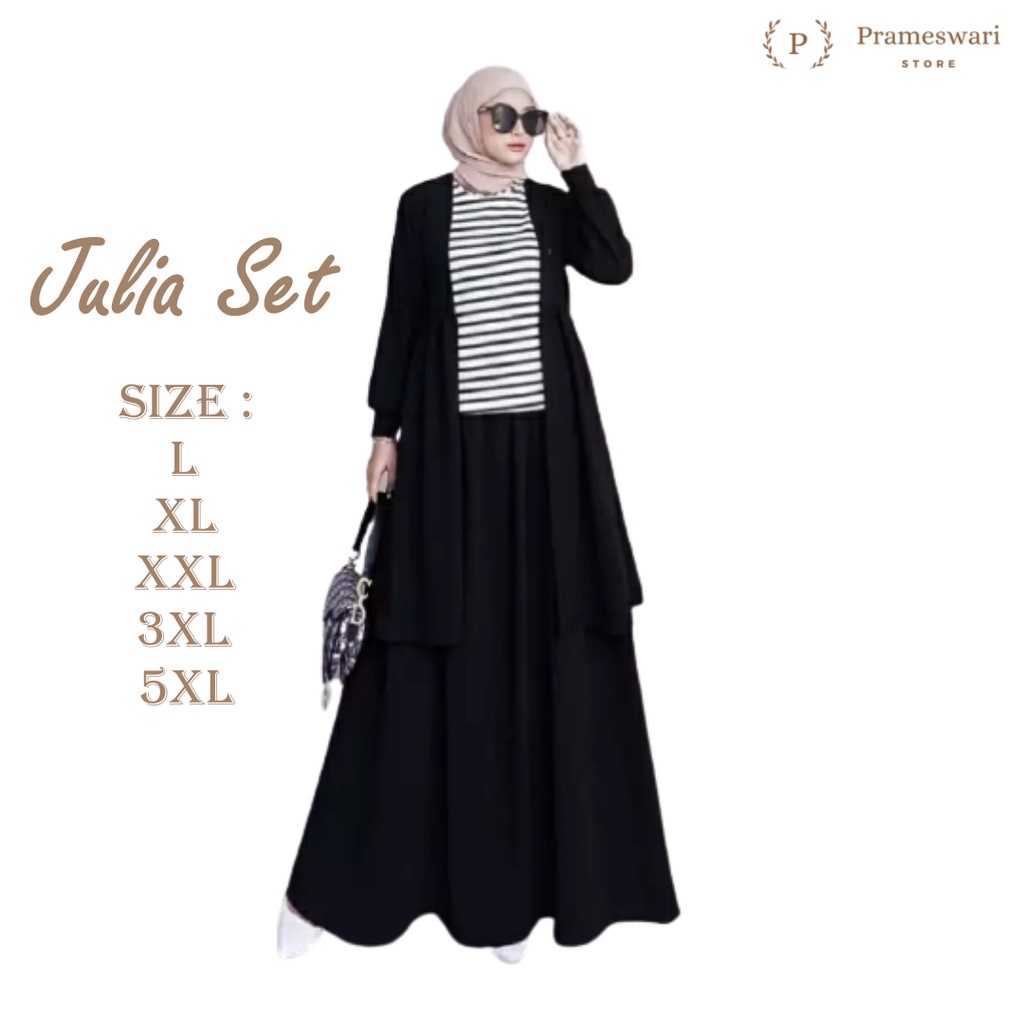 Setelan Baju Muslim Outer 3 Set Jumbo L XL XXL XXXL 5XL Busana Wanita Muslimah Terbaru LD 100 120 13