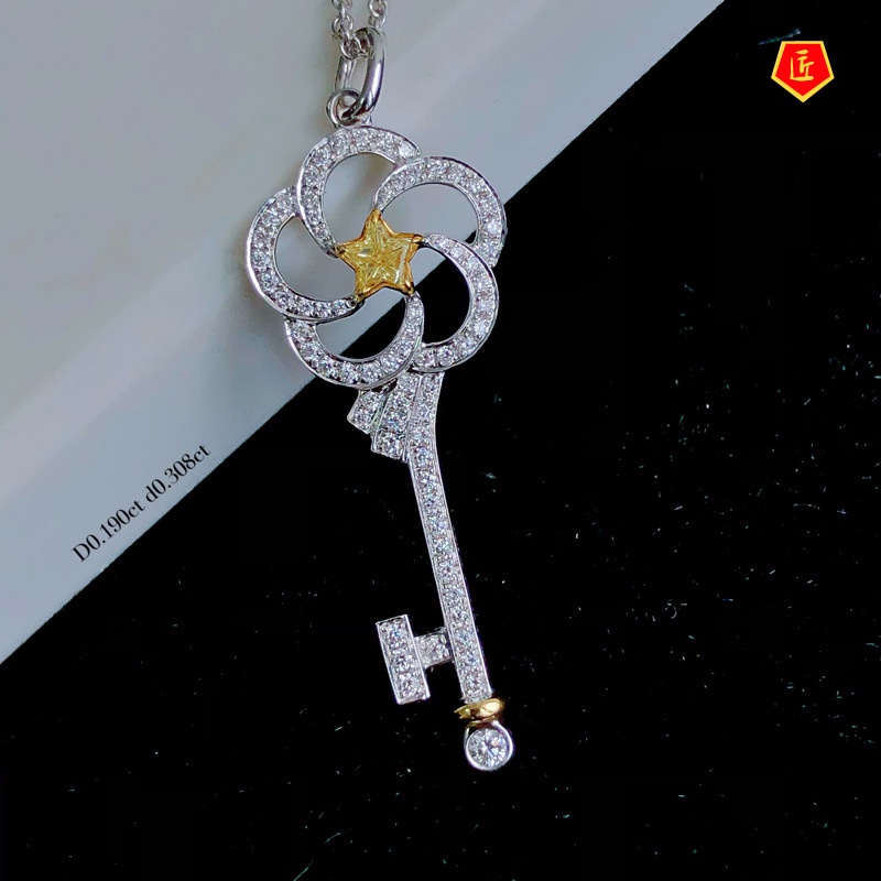 [Ready Stock]Yellow Diamond Key Pendant Necklace Valentine's Day Gift Special-Interest Design