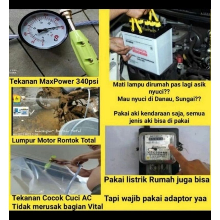 🟠🇯🇵 New Engine MaxPower 340psi Adaptor 10A Jet Cleaner Tekanan Tinggi Alat Cuci Motor Mobil AC Steam